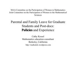 Cathy Kessel Mathematics education consultant Berkeley, California mathedck.wordpress