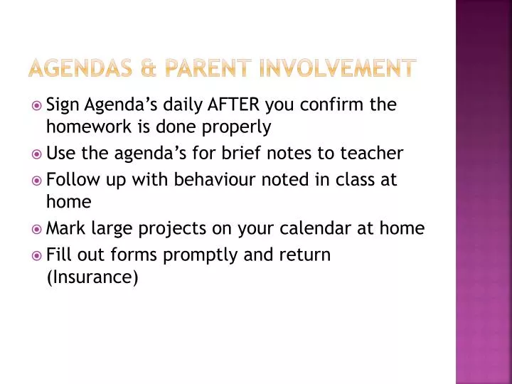 agendas parent involvement