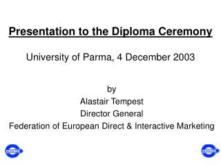 Presentation to the Diploma Ceremony University of Parma, 4 December 2003
