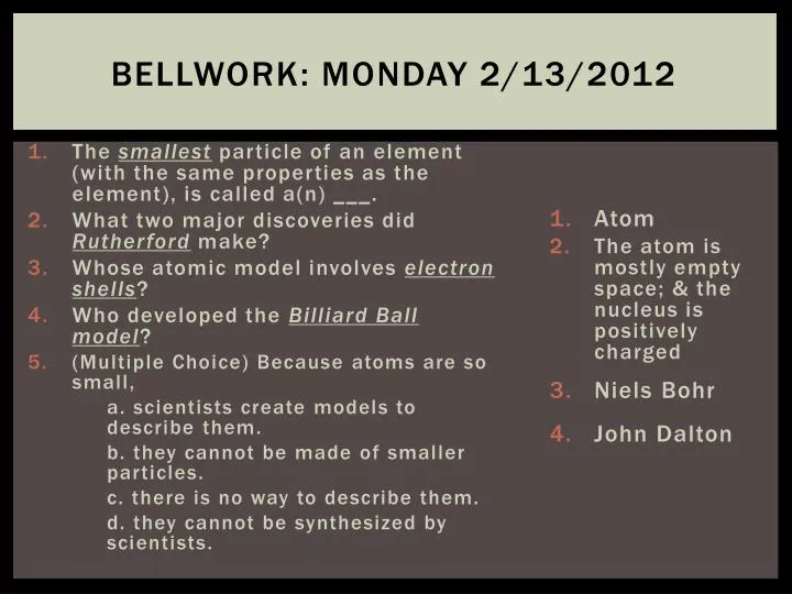 bellwork monday 2 13 2012