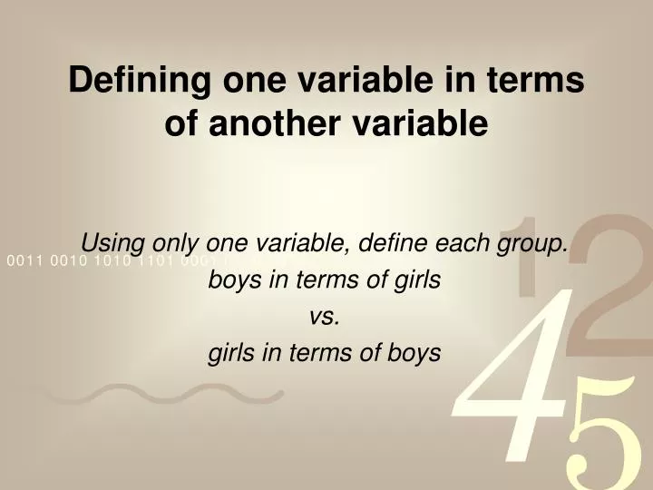 defining one variable in terms of another variable