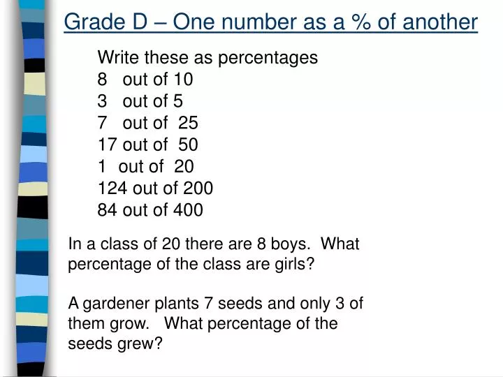 grade d one number as a of another