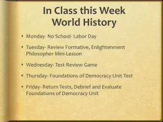 In Class this Week World History
