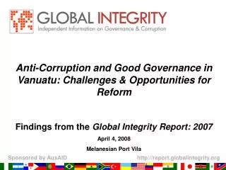 Anti-Corruption and Good Governance in Vanuatu: Challenges &amp; Opportunities for Reform