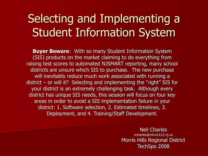 selecting and implementing a student information system