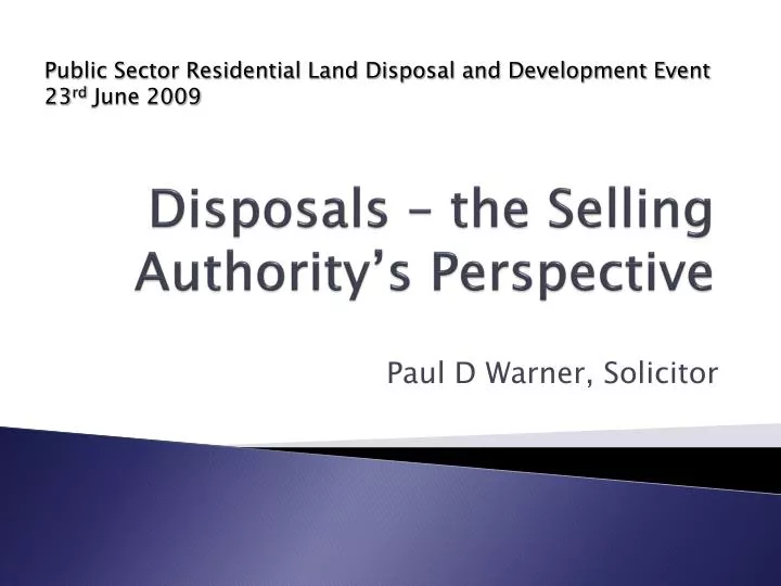 disposals the selling authority s perspective