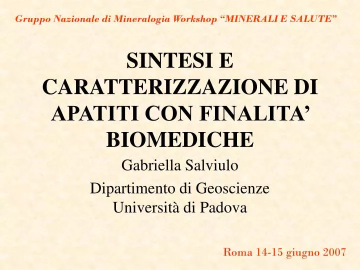 sintesi e caratterizzazione di apatiti con finalita biomediche