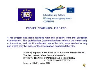 PROJET COMENIUS - E.P.E.I.T.E .