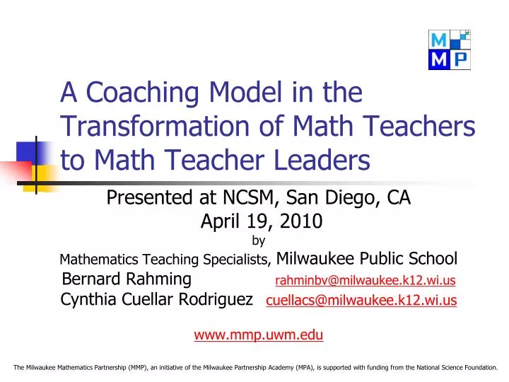 a coaching model in the transformation of math teachers to math teacher leaders