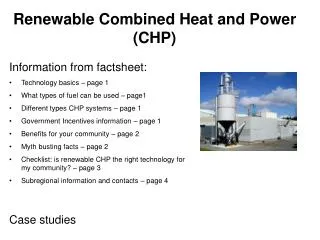 Renewable Combined Heat and Power (CHP)