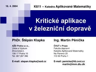 kritick aplikace v elezni n doprav