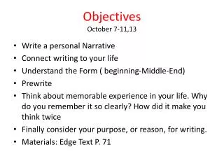 Objectives October 7-11,13