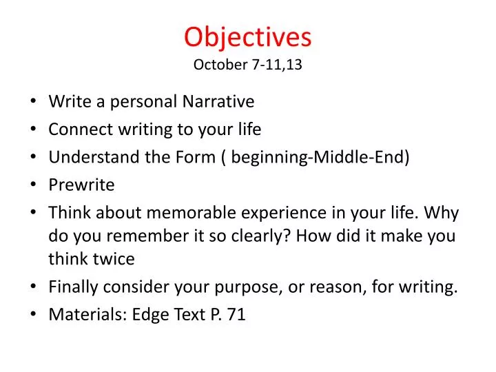 objectives october 7 11 13