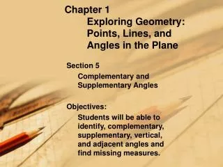 Chapter 1 	Exploring Geometry: 	Points, Lines, and 	Angles in the Plane