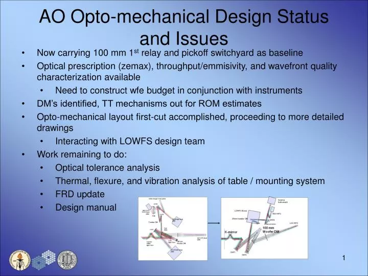 ao opto mechanical design status and issues