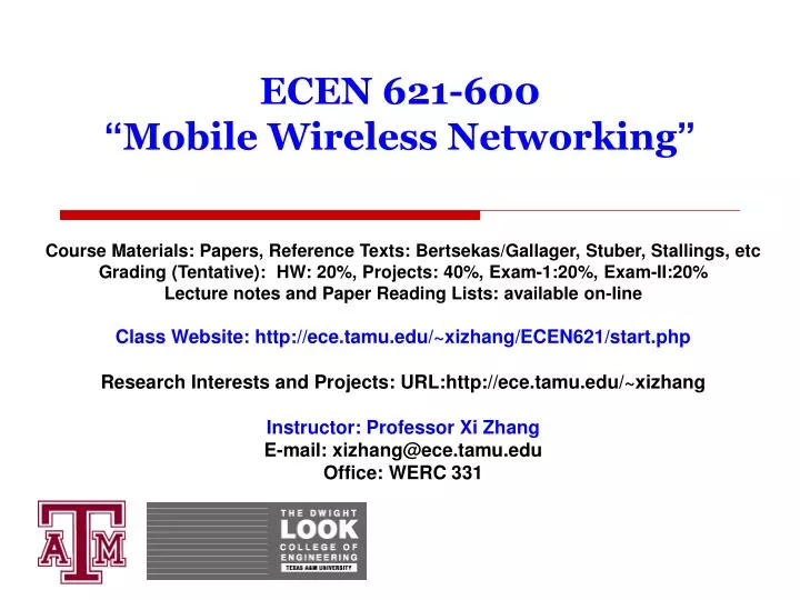 ecen 621 600 mobile wireless networking