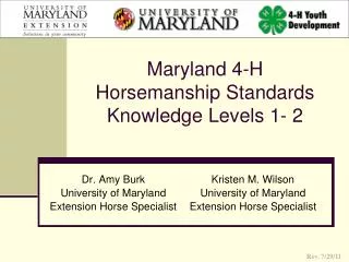 Maryland 4-H Horsemanship Standards Knowledge Levels 1- 2