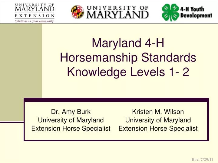 maryland 4 h horsemanship standards knowledge levels 1 2
