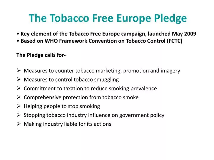 the tobacco free europe pledge