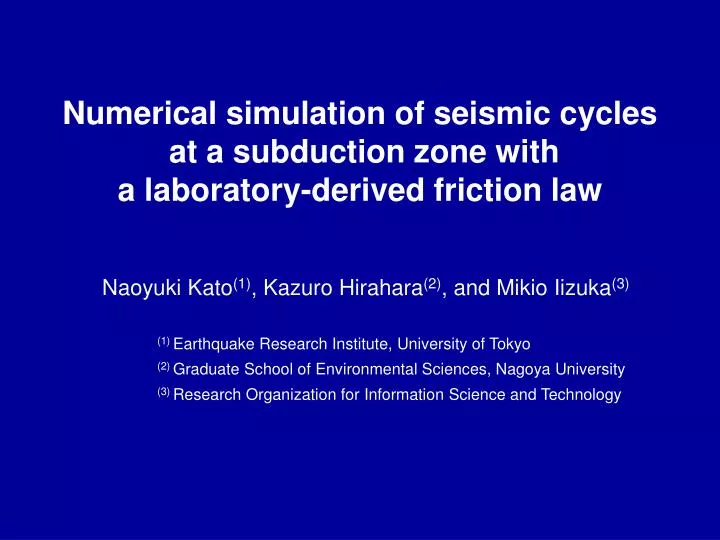 numerical simulation of seismic cycles at a subduction zone with a laboratory derived friction law