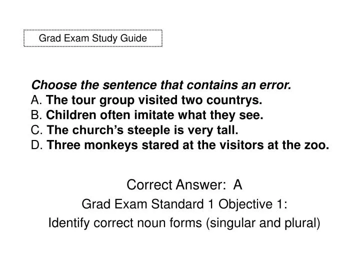 correct answer a grad exam standard 1 objective 1 identify correct noun forms singular and plural