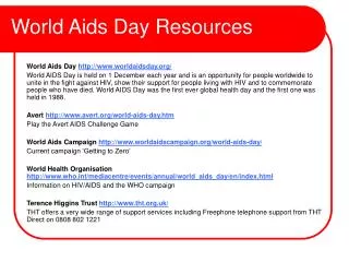 World Aids Day Resources