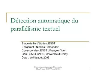 d tection automatique du parall lisme textuel
