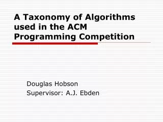 A Taxonomy of Algorithms used in the ACM Programming Competition