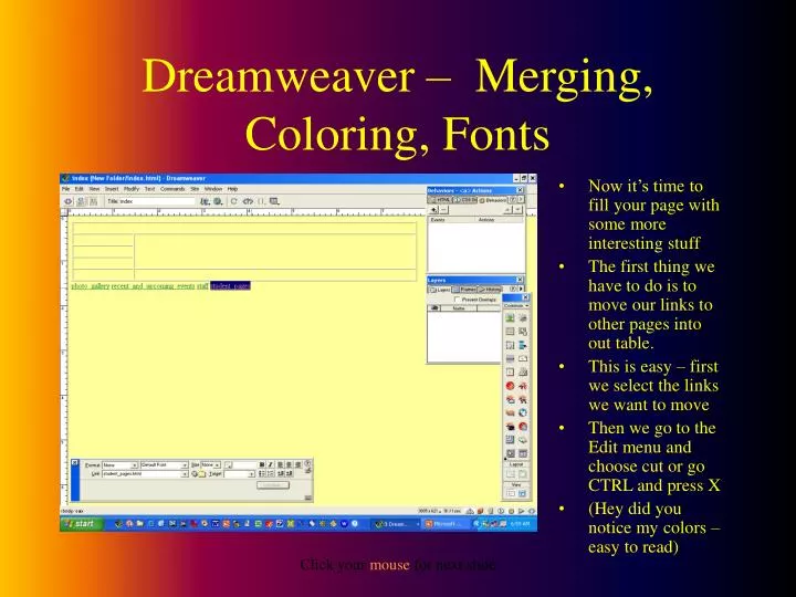 dreamweaver merging coloring fonts