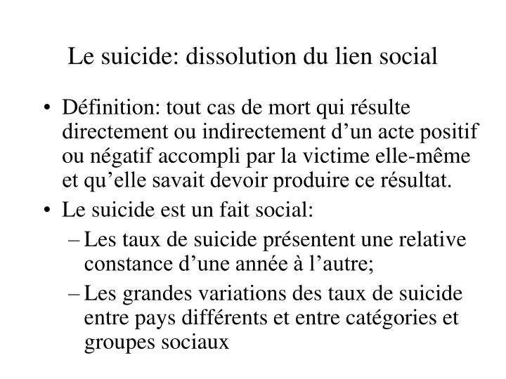 le suicide dissolution du lien social