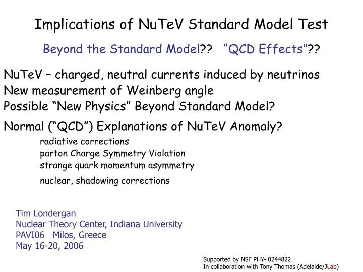 implications of nutev standard model test