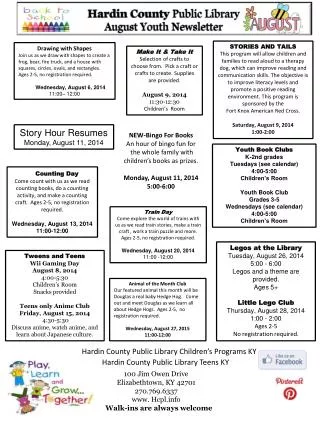 Hardin County Public Library August Youth Newsletter