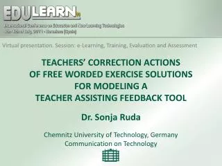 Virtual presentation . Session: e-Learning, Training, Evaluation and Assessment