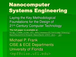 Nanocomputer Systems Engineering