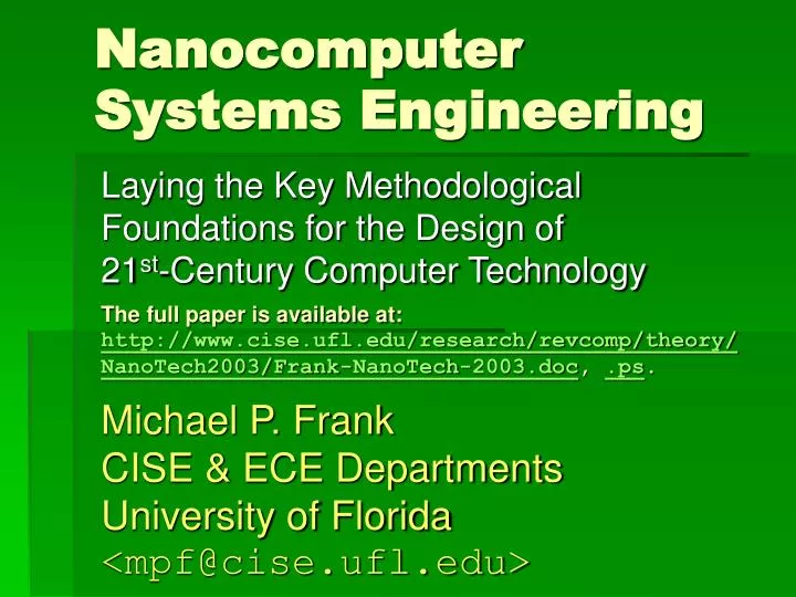 nanocomputer systems engineering