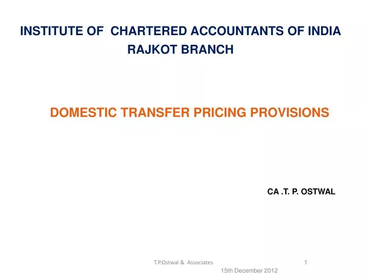 domestic transfer pricing provisions ca t p ostwal
