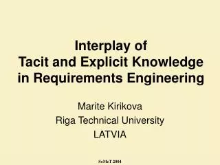 Interplay of Tacit and Explicit Knowledge in Requirements Engineering