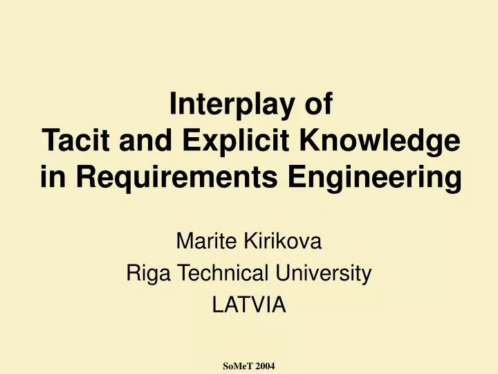 interplay of tacit and explicit knowledge in requirements engineering