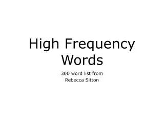 High Frequency Words