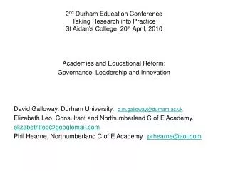 Academies and Educational Reform: Governance, Leadership and Innovation