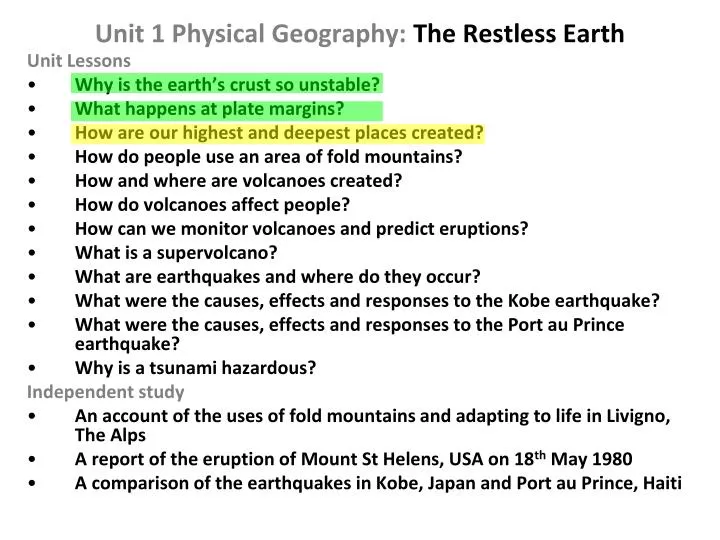 PPT - Unit 1 Physical Geography: The Restless Earth PowerPoint ...