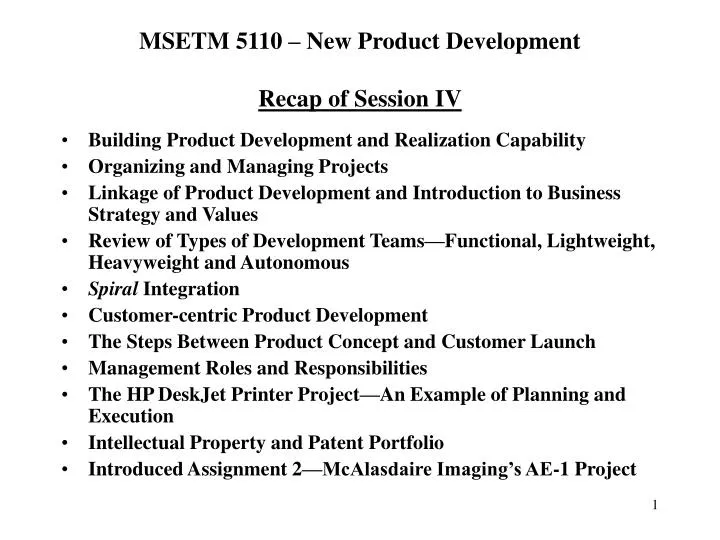 msetm 5110 new product development recap of session iv