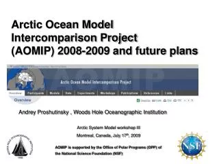 Arctic Ocean Model Intercomparison Project (AOMIP) 2008-2009 and future plans