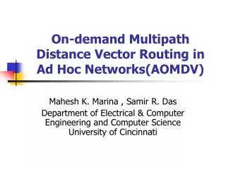 On-demand Multipath Distance Vector Routing in Ad Hoc Networks(AOMDV)