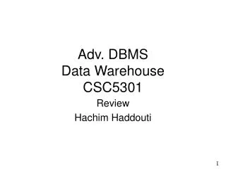 Adv. DBMS Data Warehouse CSC5301