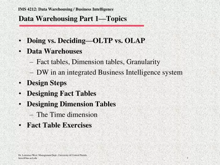 data warehousing part 1 topics