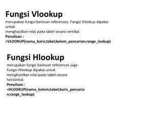 Fungsi Vlookup merupakan fungsi bantuan references. Fungsi Vlookup dipakai untuk