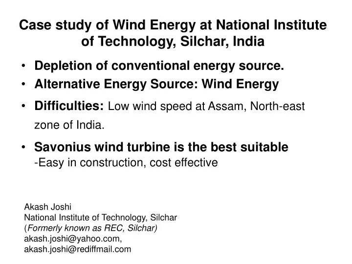 case study of wind energy at national institute of technology silchar india