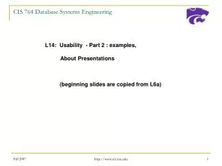 CIS 764 Database Systems Engineering