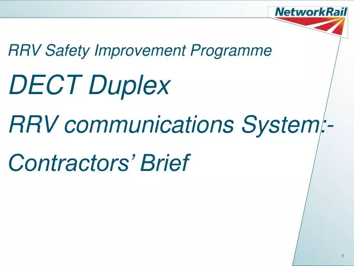 rrv safety improvement programme dect duplex rrv communications system contractors brief